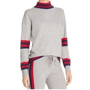 Madeleine Thompson x AQUA Mockneck Pullover Sweater Size XS Gray Red Blue Stripe